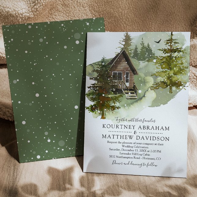 Rustic Winter Woodland Log Cabin Wedding Invitation (Creator Uploaded)