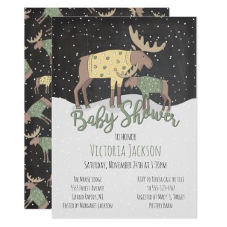 Rustic Winter Woodland Moose and Baby Shower Card