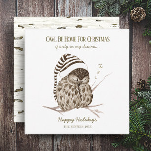 Rustic Winter Woodland Owl Birch Christmas Card