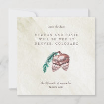 Rustic Winter Woodland Pine Cone Save the Date  Announcement