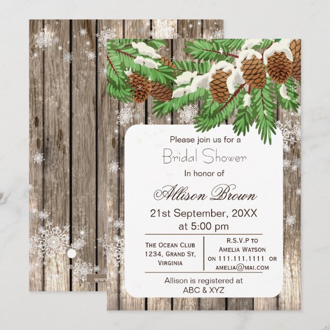 Rustic Winter Woodland pine cones Bridal shower Invitation (Front/Back)