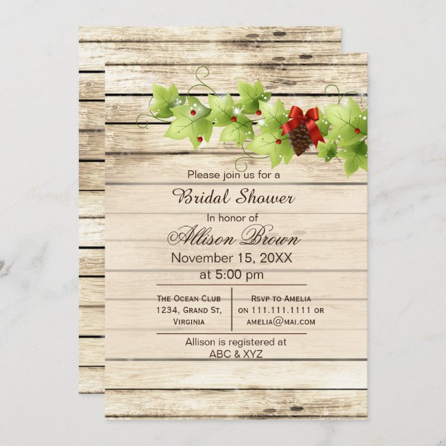 Rustic Winter Woodland pine cones Bridal shower Invitation (Front/Back)