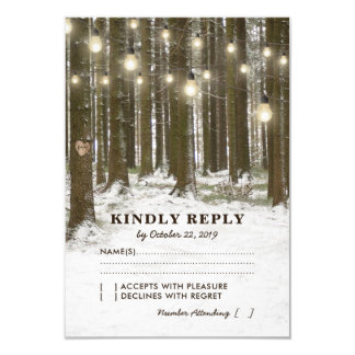 Rustic Winter Woodland Tree Lights Wedding RSVP Card