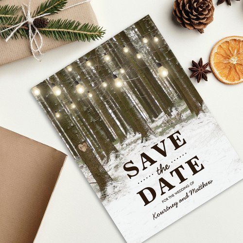 Rustic Winter Woodland Tree Save the Date Announcement Postcard