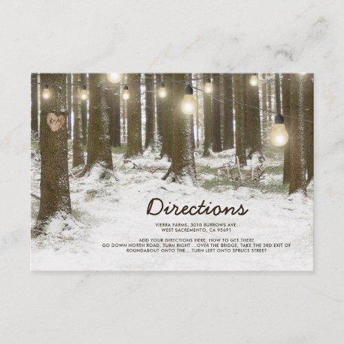 Rustic Winter Woodland Tree Wedding Directions Enclosure Card