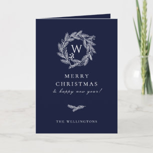 Rustic Winter Wreath Blue Holiday Card