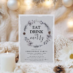 Rustic Winter Wreath Christmas Party Invitation<br><div class="desc">Invite friends, family or colleagues to celebrate the holiday season with these elegant rustic christmas party invitations. Design features your event details in chic black lettering, with a watercolor illustration of a botanical rustic wreath and the typography 'Eat Drink and be Merry'. Customize this elegant invitation with your event type,...</div>