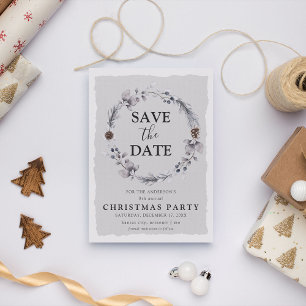 Rustic Winter Wreath Christmas Save the Date Invitation Postcard