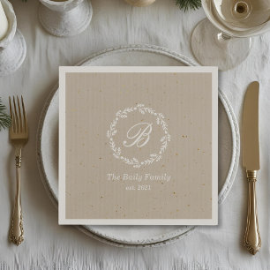 Rustic Winter Wreath Family Name Christmas Party Napkins