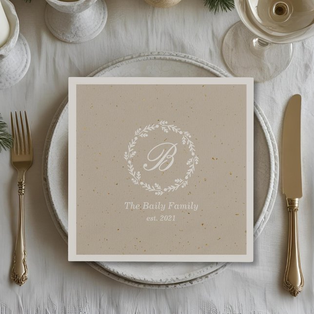 Rustic Winter Wreath Family Name Christmas Party Napkins (Creator Uploaded)