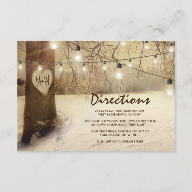 Rustic Winter Xmas Tree Lights Wedding Directions Enclosure Card (Front)
