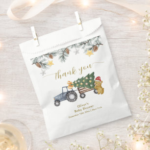 Rustic Winter X'mas Tree Tractor Bear Baby Shower  Favor Bag
