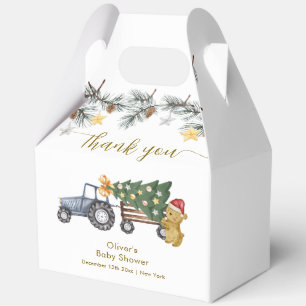 Rustic Winter X'mas Tree Tractor Bear Baby Shower Favor Boxes