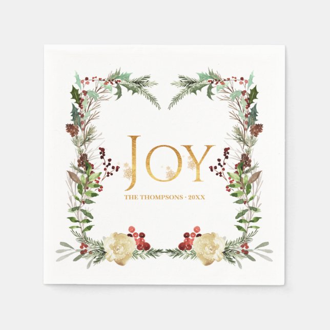 Rustic Winterland Joy Christmas Party Napkins (Front)