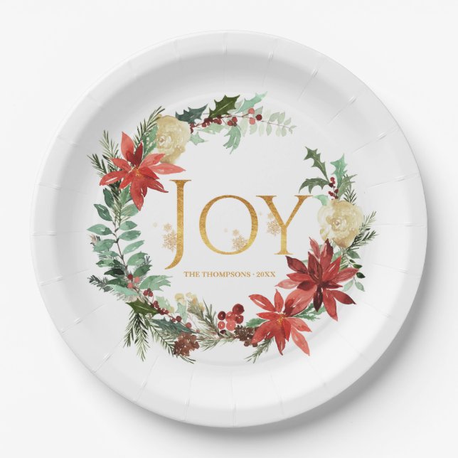 Rustic Winterland Joy Christmas Party Paper Plates (Front)