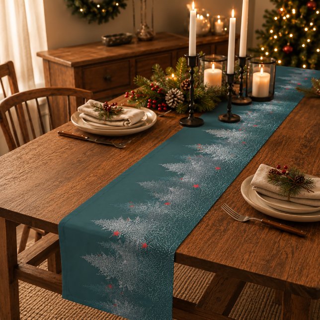 Rustic Wintry Christmas Trees Table Runner (Bring Cozy Christmas Charm to Your Table)