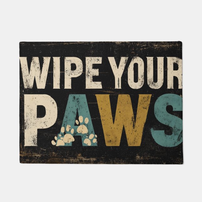 Rustic "Wipe Your Paws" Sign with Paw Prints Doormat (Front)