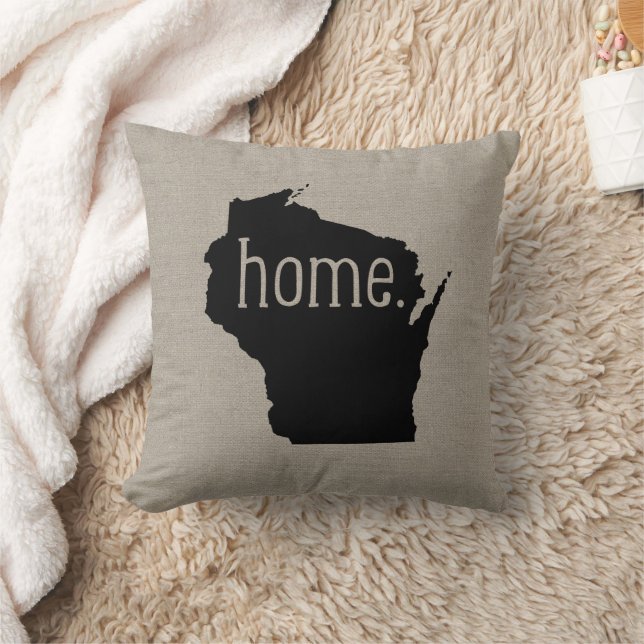 Rustic Wisconsin Home State Throw Pillow (Blanket)