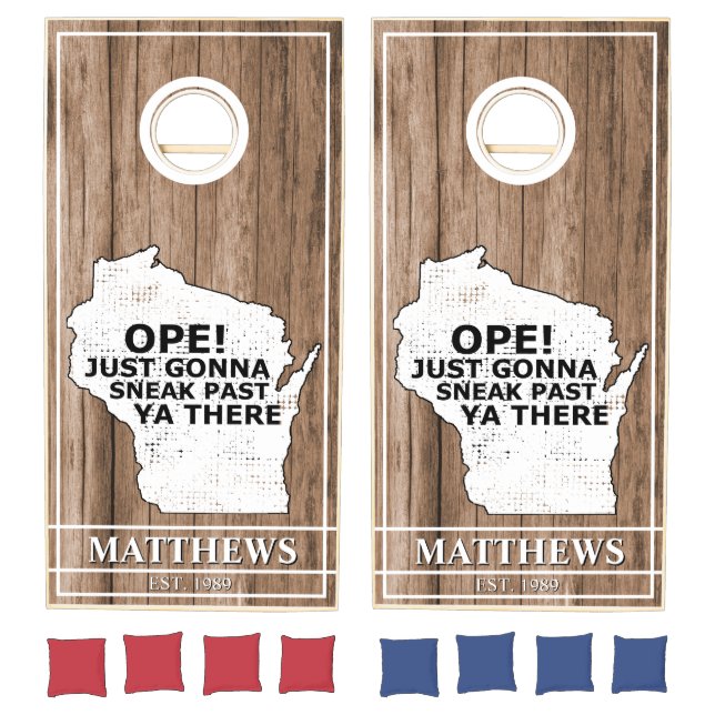 Rustic Wisconsin State Map Funny Ope Family Wood Cornhole Set (Set)