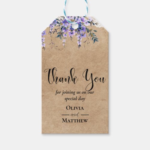 Rustic Wisteria Floral Lace Wedding Thank You Gift Tags
