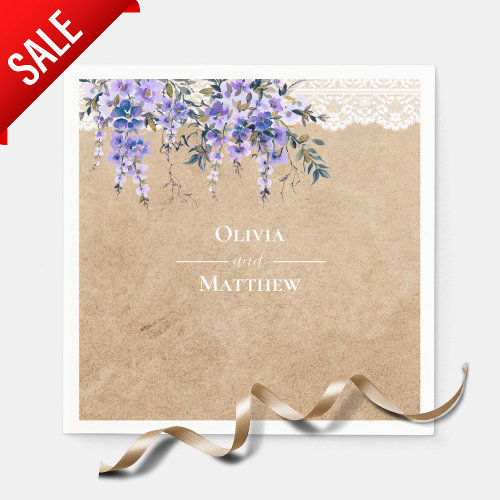 Rustic Wisteria Floral Lace Wedding Thank You Napkins