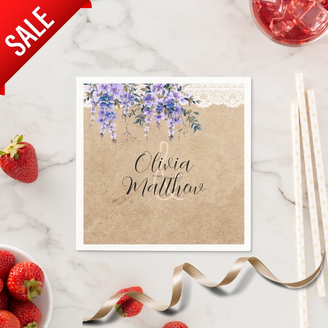 Rustic Wisteria Floral Lace Wedding Thank You Napkins (Creator Uploaded)