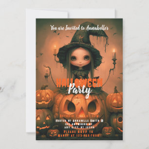 Rustic Witch Bats Pumpkins Halloween Party Invitation
