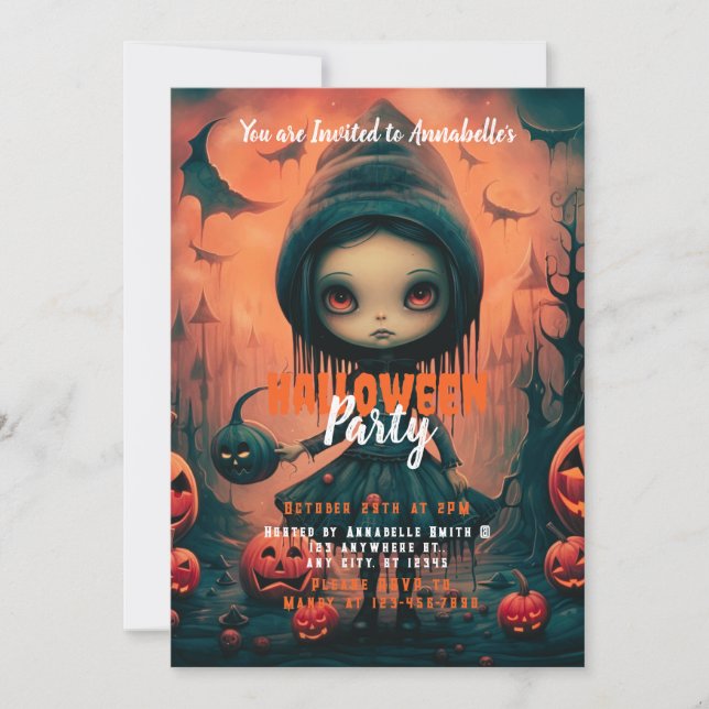Rustic Witch Bats Pumpkins Halloween Party Invitation (Front)