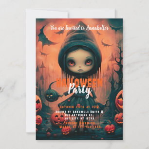 Rustic Witch Bats Pumpkins Halloween Party Invitation