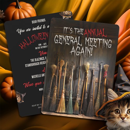 Rustic Witches Brooms Town Meeting Halloween Invitation