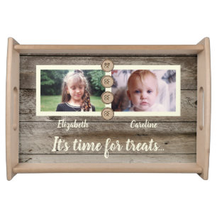 Rustic with names and photos time for treats serving tray
