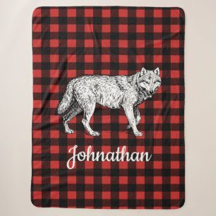 Rustic Wolf Buffalo Check Lumberjack Plaid Sherpa Blanket
