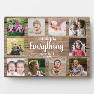 Rustic Wood 10 Photo Collage Family 5" X 7" Plaque