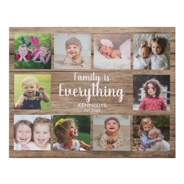 Rustic Wood 10 Photo Collage Family   Faux Canvas Print (Front)