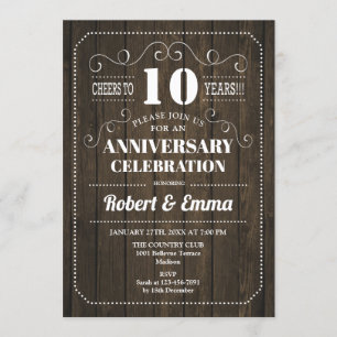 Rustic Wood 10th Wedding Anniversary Party Invitation