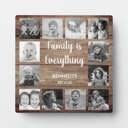 Rustic Wood 12 Black And White Photo Collage Plaque