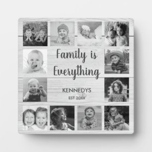 Rustic Wood 12 Photo Collage Black And White Plaque
