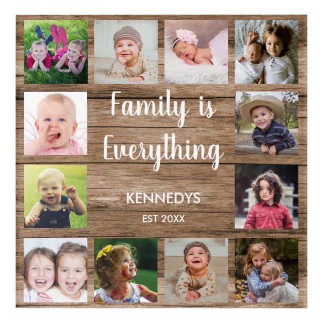 Rustic Wood 12 Photo Collage Family Acrylic Print (Front)
