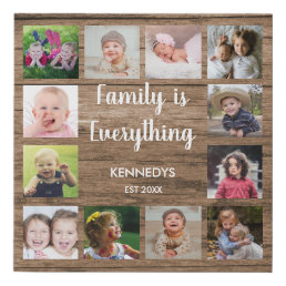 Rustic Wood 12 Photo Collage Family Faux Canvas Print