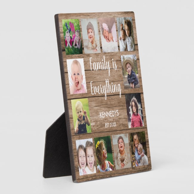 Rustic Wood 12 Photo Collage Family Plaque