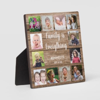 Rustic Wood 12 Photo Collage Family Plaque | Zazzle