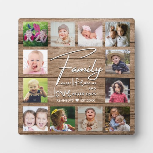 Rustic Wood 12 Photo Collage Family Quote Plaque