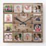 Rustic Wood 12 Photo Collage Family Time Quote Square Wall Clock