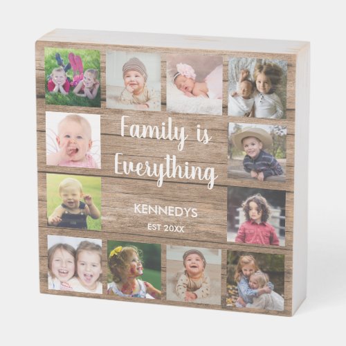 Rustic Wood 12 Photo Collage Family  Wooden Box Sign