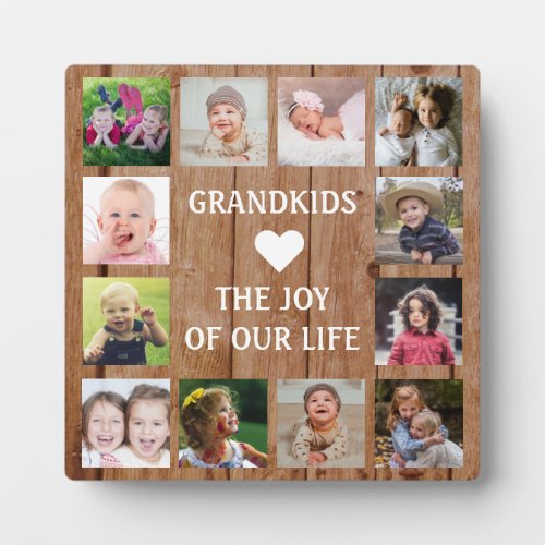 Rustic Wood  12 Photo Collage Grandkids Quote Plaque