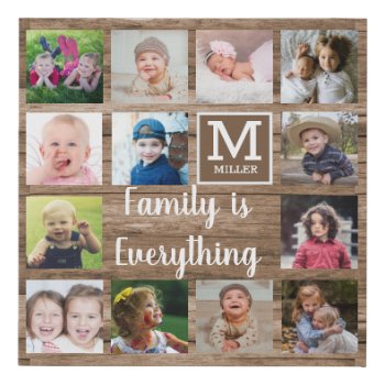 Rustic Wood 13 Photo Collage Family Monogram Faux Canvas Print by InitialsMonogram at Zazzle