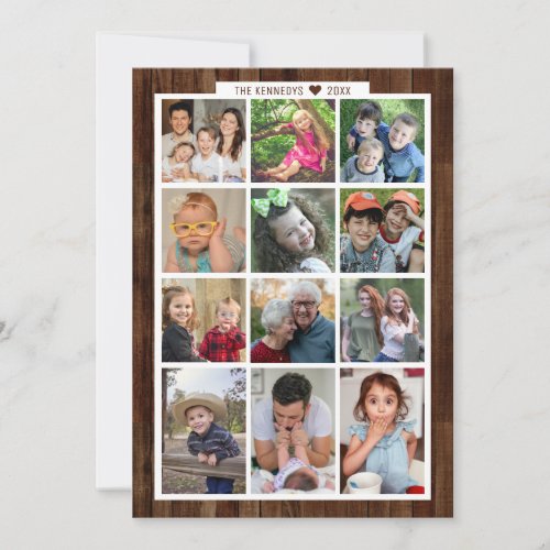Rustic Wood 13 Photo Collage Family Year In Review Holiday Card