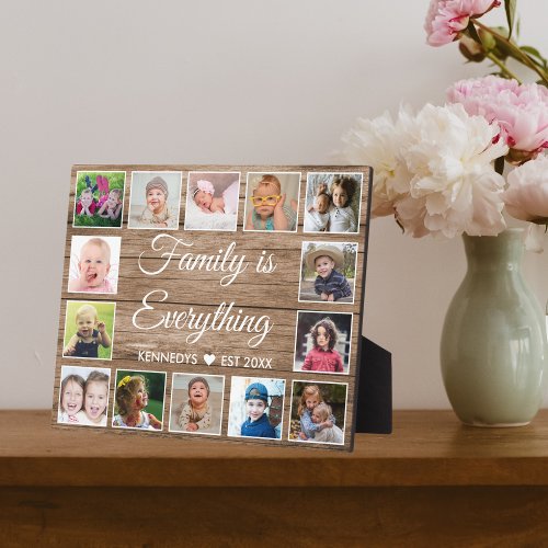 Rustic Wood 14 Photo Collage Family Quote Plaque