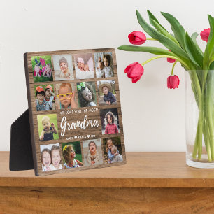 Rustic Wood 14 Photo Collage We Love You Grandma Plaque