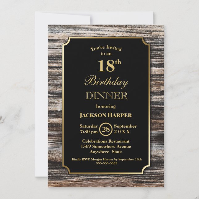 Rustic Wood 18th Birthday Dinner Party Invitation (Front)